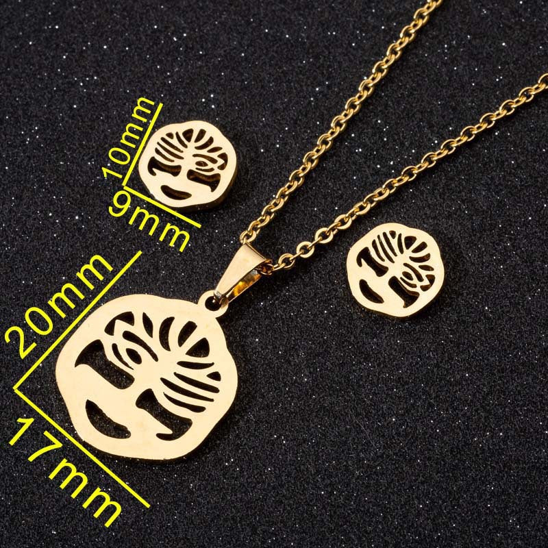 Wholesale Stainless Steel Coconut Hollow Pineapple Thousand Paper Crane Necklace Set